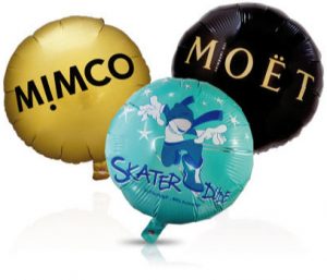 A variety of balloons which have undergone sublimation printing